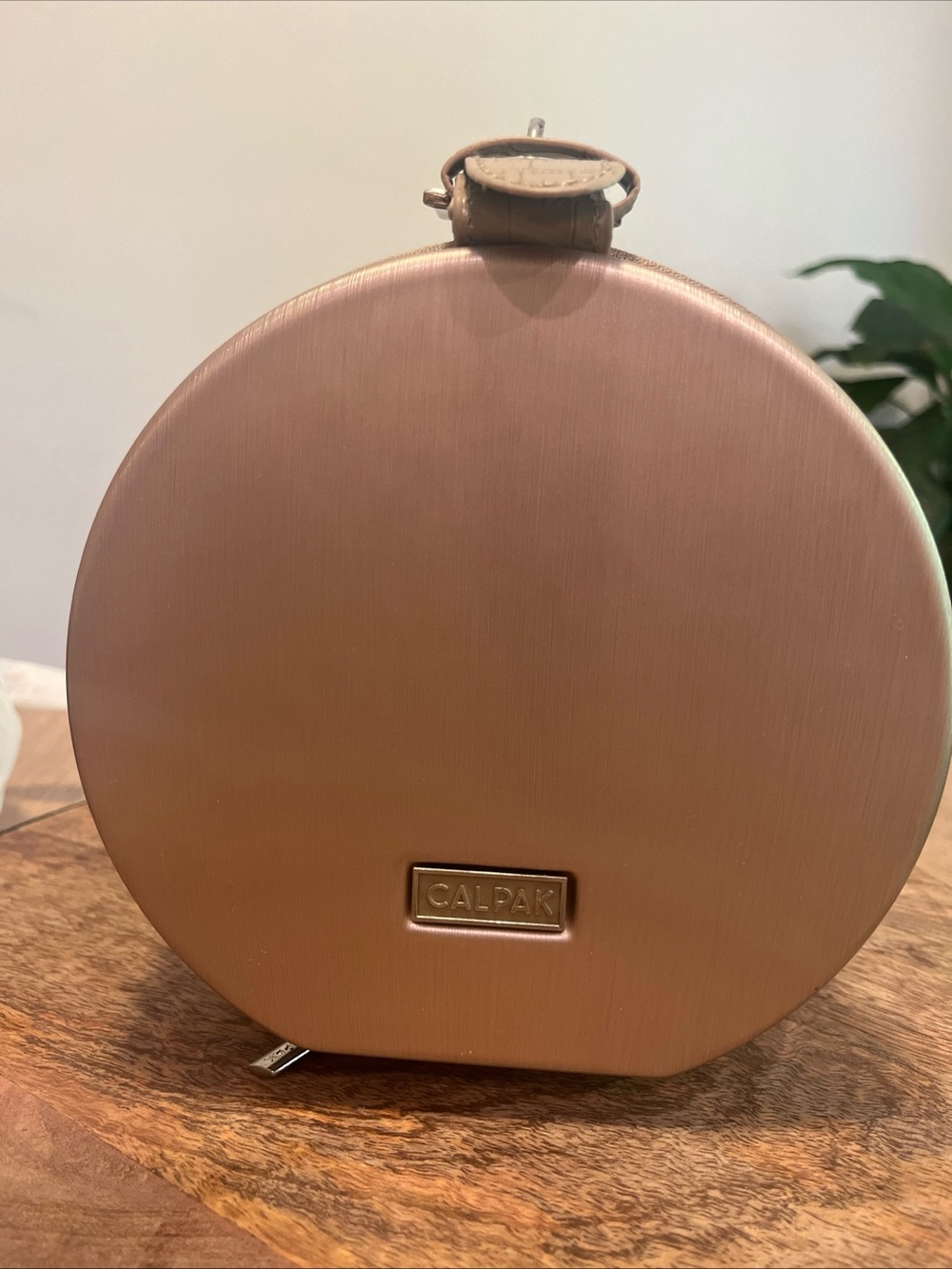 Calpak Metallic Rose Gold Round Cosmetic Case